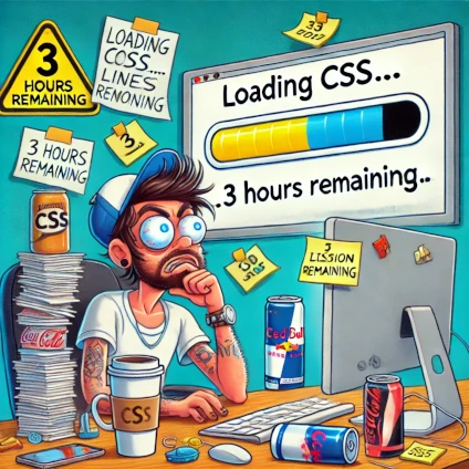 Humorous depiction of a frustrated developer with a long CSS loading bar