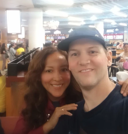 Joseph and his wife Yahayra at Florida airport